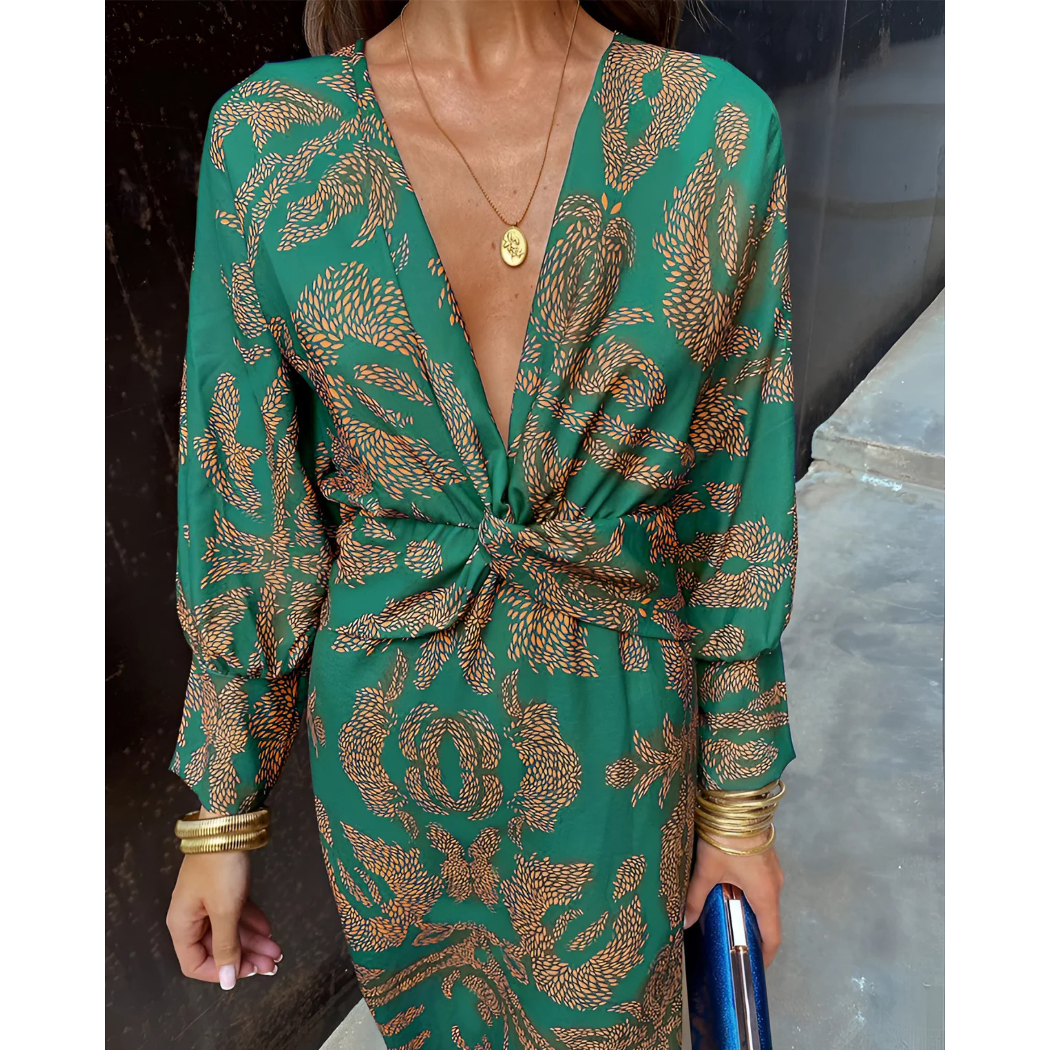 Arabella | Robe Maxi à Col Plongeant et Nœud Torsadé