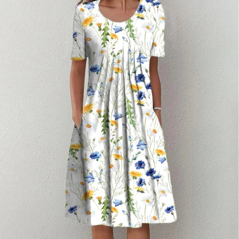 Robe d'été fleurie à coupe évasée pour femmes - Emma
