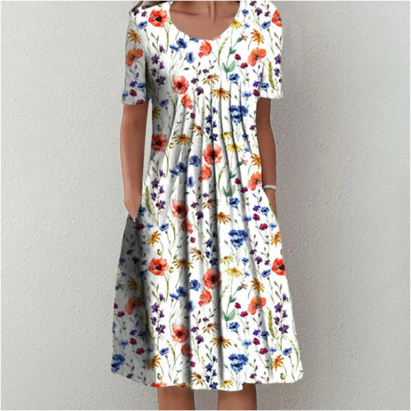 Robe d'été fleurie à coupe évasée pour femmes - Emma