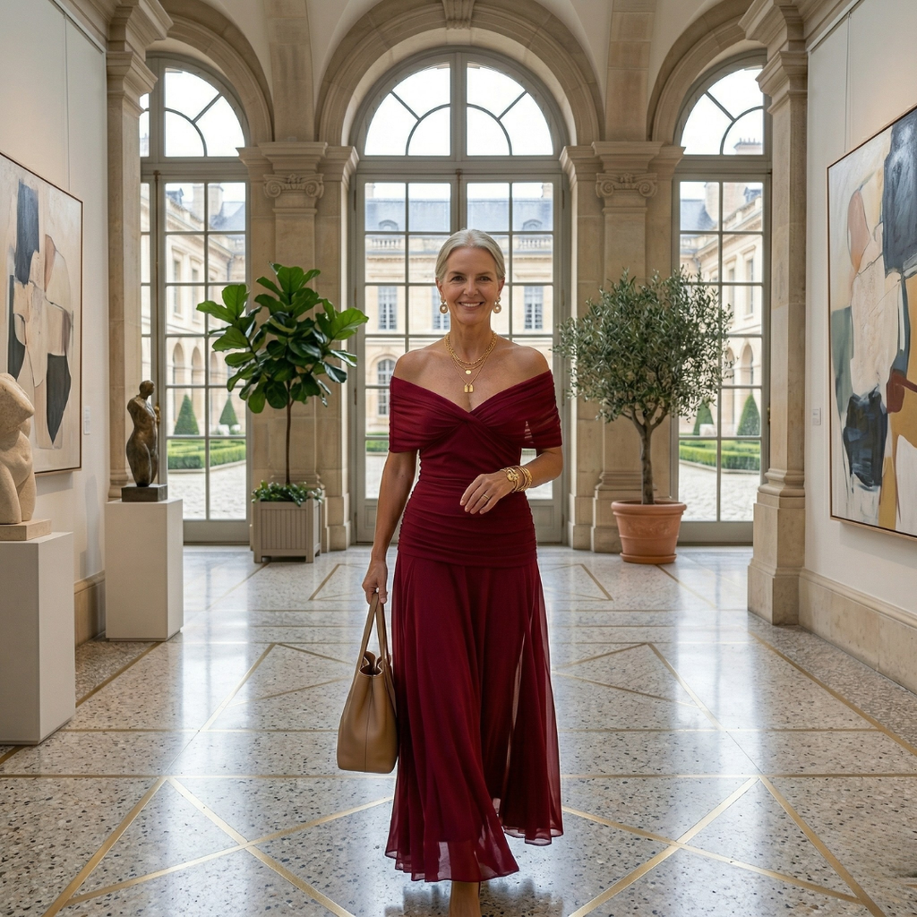 Diane | Robe Maxi Drapée à Col en V et Manches Voilées
