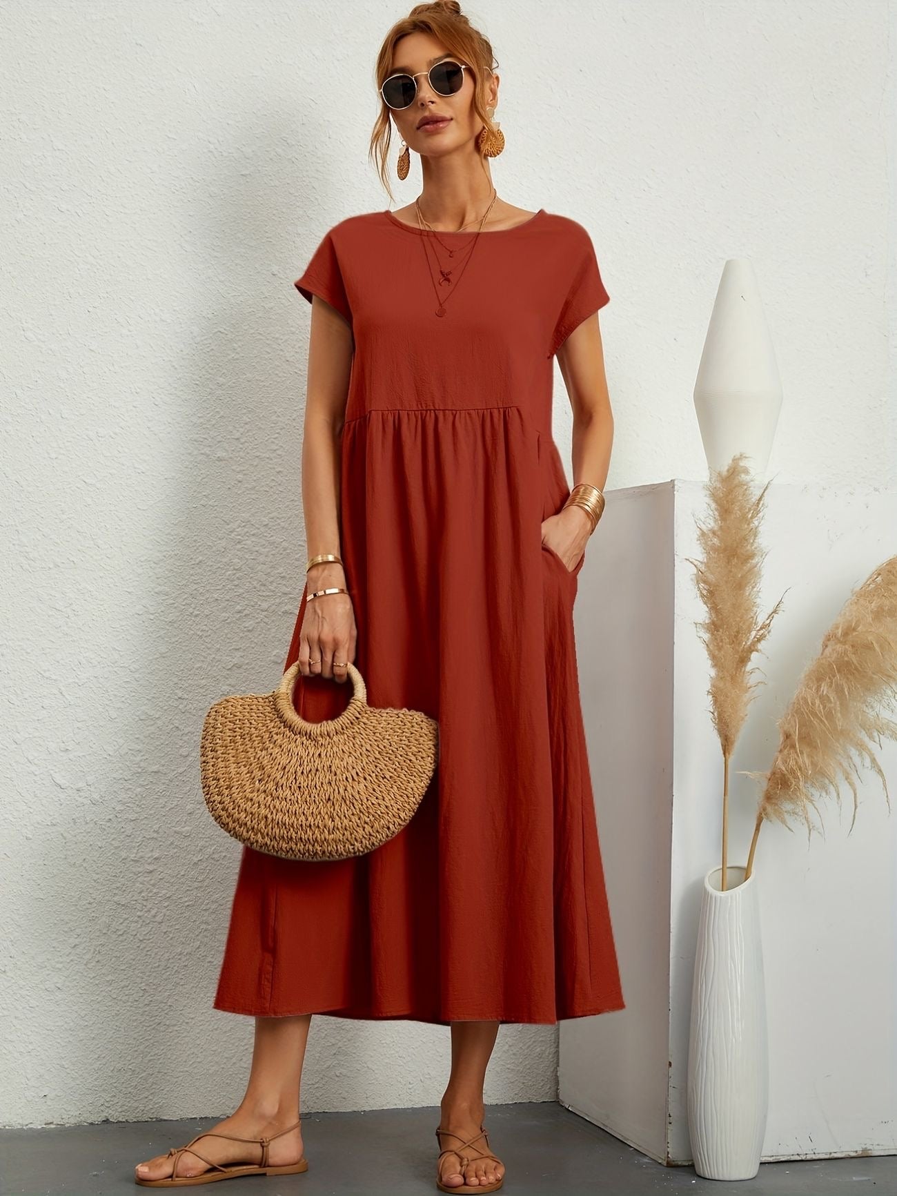 Clara | Robe Midi Fluide à Poches